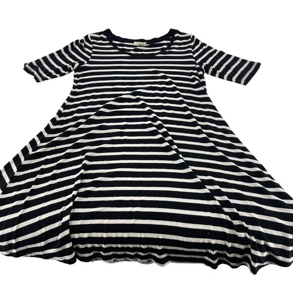 Greige Black & White Striped Short Sleeve Swing Dress Large Beach Stretch - Picture 8 of 8